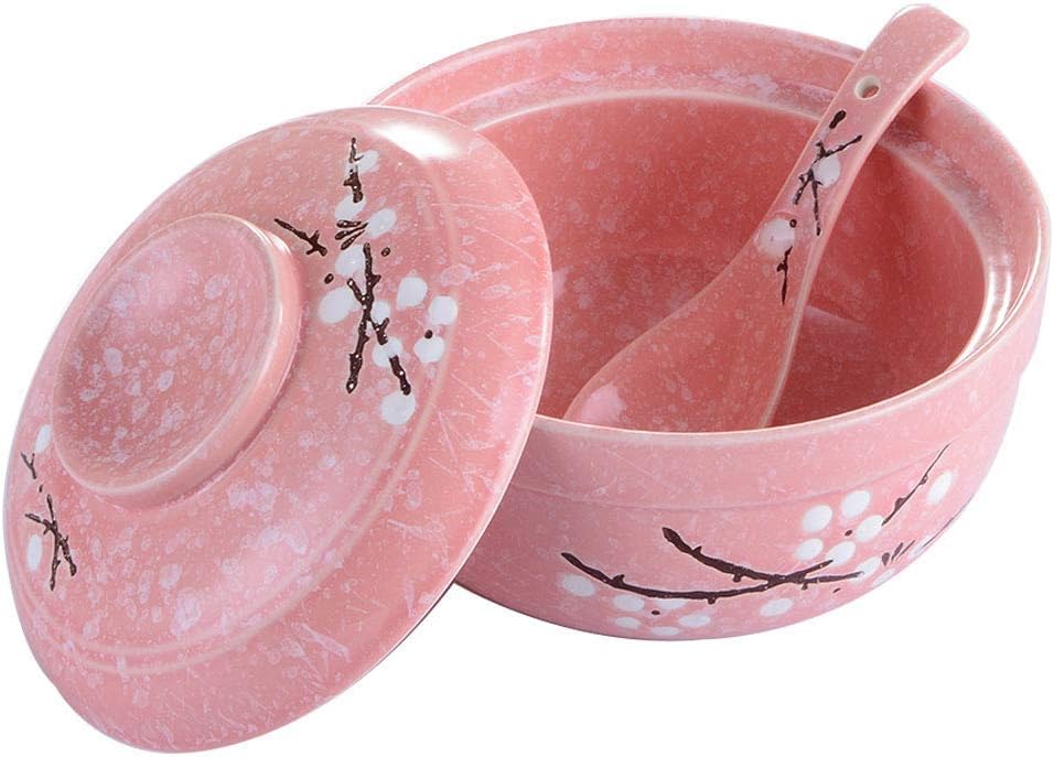 Japanese Style Bowls with Lid and 5 Pieces Soup Spoons Serving for Soup Ramen Noodle Udon