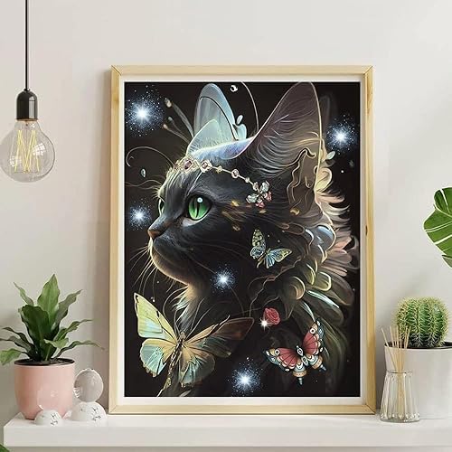 Miniatura 2 de mrpwnle Kits de pintura de diamantes de gato negro para adultos, pintura de puntos de diamante de taladro completo para principiantes, pintura