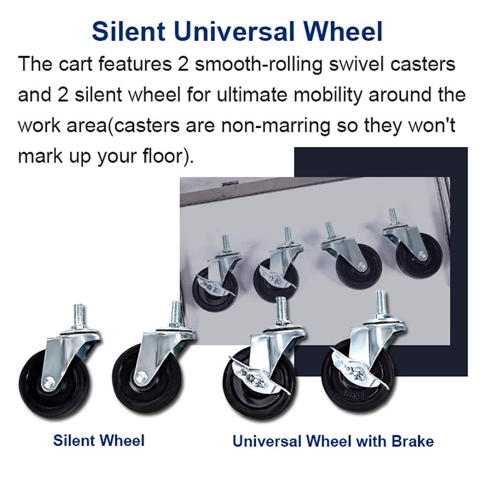 Chariot utilitaire multifonction en acier inoxydable avec roulettes pour usage domestique et commercial