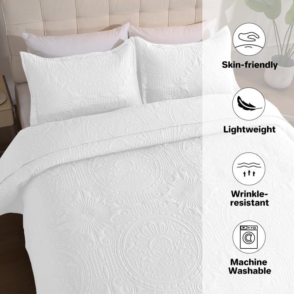 DUJUIKE Copriletto Matrimoniale, Piumone Trapunta Leggera, Coperta Da Letto Con Motivo A Girasole, Utilizzabile Come Copridivano, Lenzuolo, Adatta Per Letto E Divano (Bianco, 240x260cm)