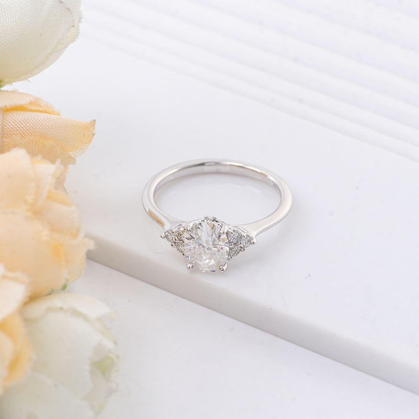 Set di anelli di fidanzamento, 4 griffe, con moissanite da 1 carato, in oro bianco 9 carati, regalo per anniversario di matrimonio