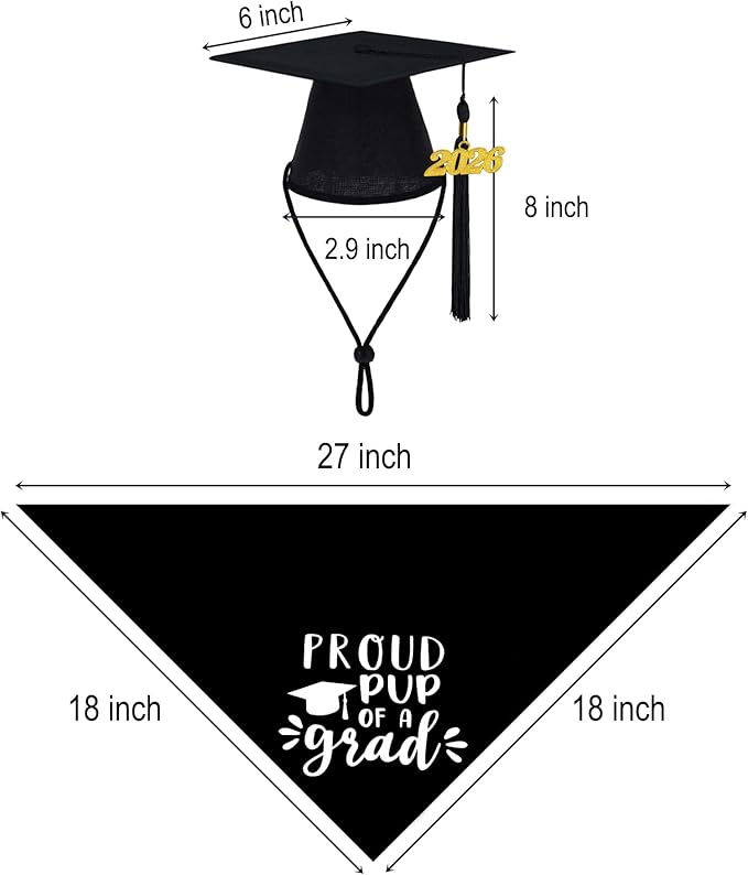 Bandana y Gorro de Graduación para Perro 2026 con Borla Negra miniatura 3