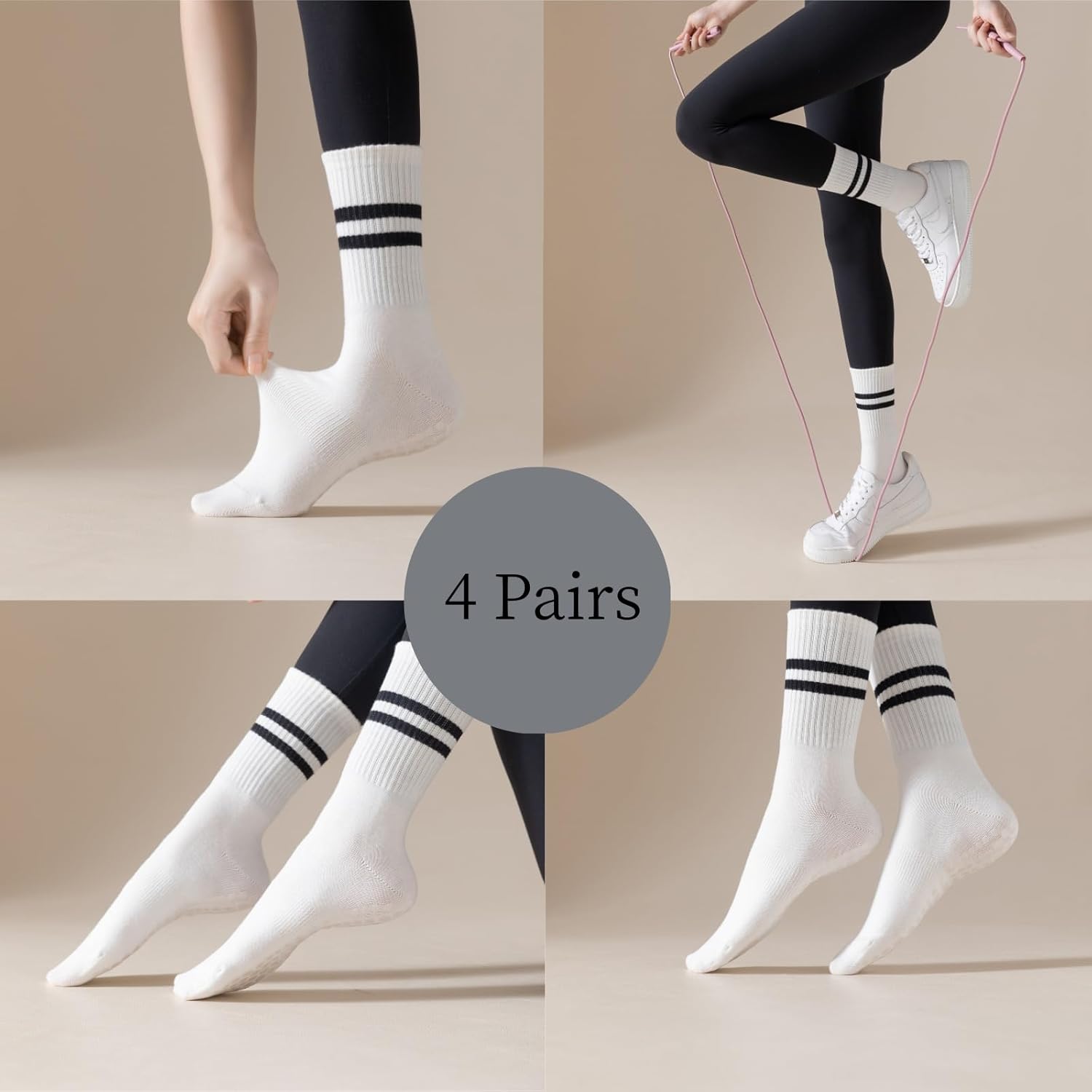 Yoga Socks with Non-Slip Grips for Women - 4 Pairs Pilates, Barre, Gym, Dance Workout Anti-Skid Socks - Image 5