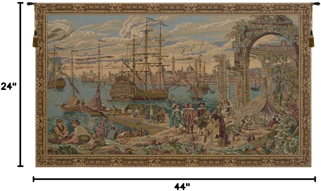 Charlotte Home Furnishings Italian Tapestry Wall Hanging 24x 44 in, The Harbour Aesthetic Woven Tapestry for Living Room and Bedroom, Wall Art for Home Decor, Soft European Cotton Jacquard Woven