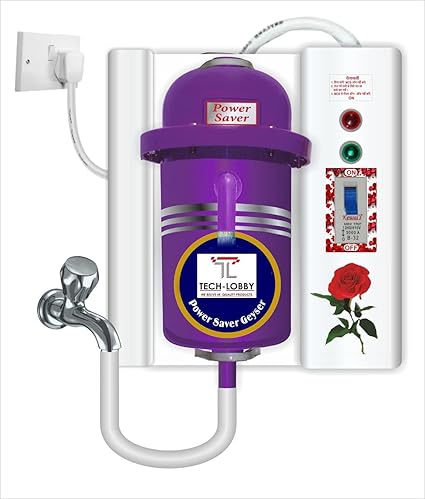 Tech-lobby 1 Litre instant portable water heater/geyser (Fitted with MCB) Instant Running Water Heater ABS Plastic, Auto Cut Off and Manual Reset, Inlet and Outlet Thread (MULTICOLOUR), Wall Mounting