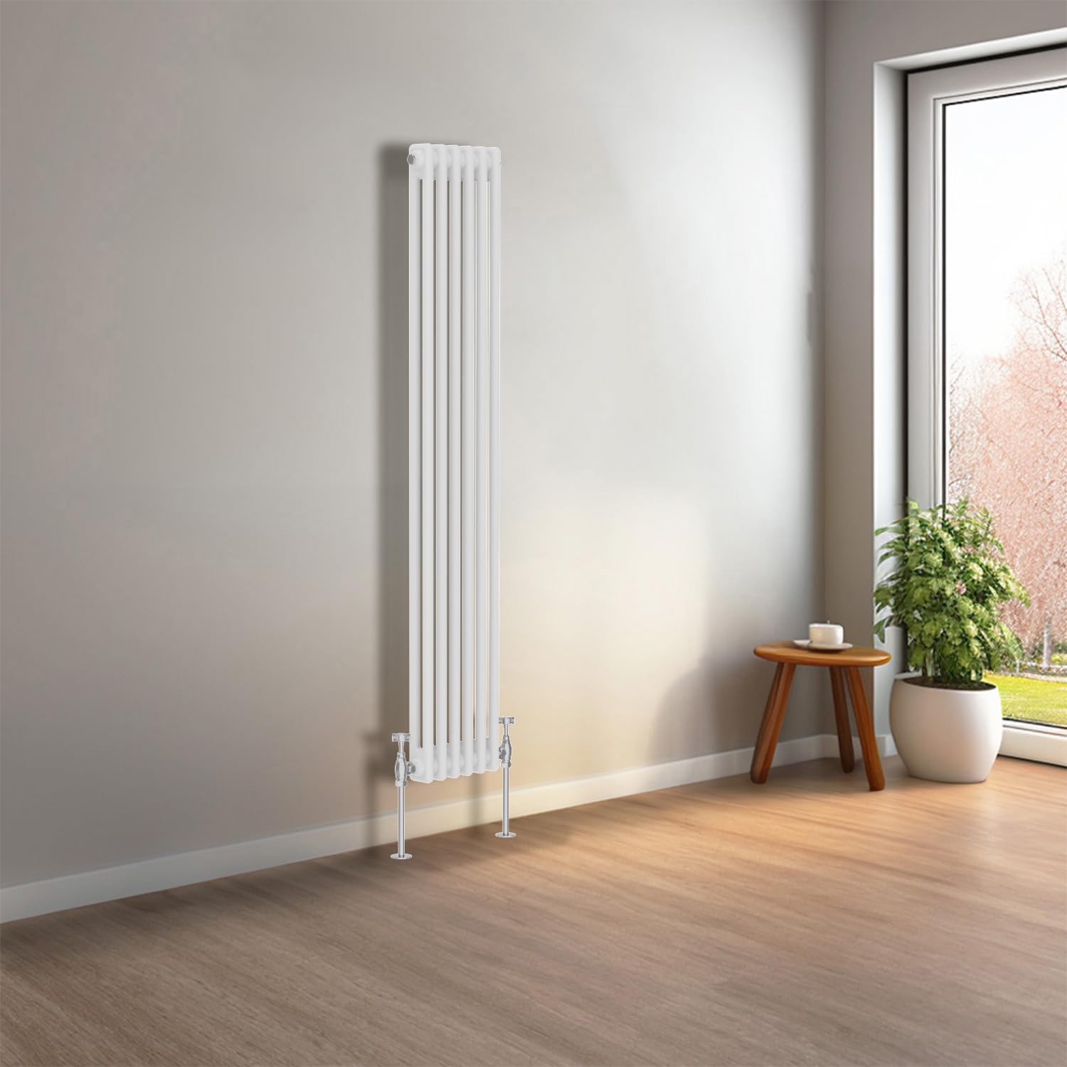 Nrg White 1500X290mm Gloss Vertical Traditional Column Radiator 2 Panel