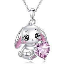 Bat/Cow/Cat/Bunny Necklace 925 Sterling Silver Heart Animal Pendant Necklace for Women