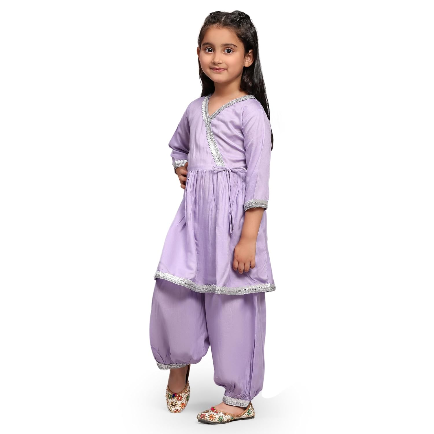 Full Sleeve V Neck Rayon Lavender Angrakha Gota Patti kurta & Palazzo for Little Girl Kids Wear offers donot miss 2 Full Sleeve V Neck Rayon Lavender Angrakha Gota Patti kurta & Palazzo for Little Girl Kids Wear offers donot miss