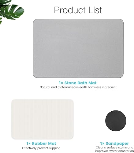 Miniatura 7 de Tapete de baño de piedra de diatomita, tapete de baño de tierra de diatomeas natural antideslizante de primera calidad, de secado rápido, para suelo