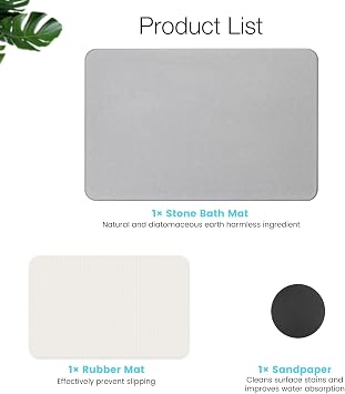 Diatomite Stone Bath Mat, Premium Non-Slip Natural Diatomaceous Earth Bathtub Fast Drying Mats for Bathroom Floor (23.6 x 15.4 Light Grey)