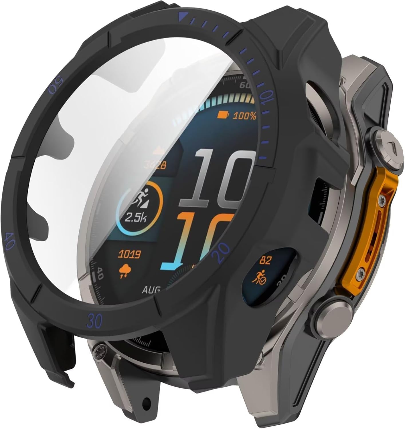 Hard PC Case with Tempered Glass Screen Protector for Garmin Fenix 8 47mm, Ultra-Thin Scratch Resistat Cover (Black)