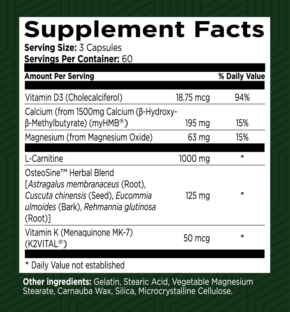 Green Valley Naturals Bone & Muscle Defense Supplement – Bone Health, Muscle Support & Joint Mobility Formula with MyHMB, Magnesium, Vitamin D3 & L-Carnitine for Daily Wellness, 60 Capsules