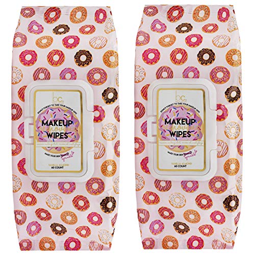 Beauty Concepts 2 Pack (60 Count Each) Vanilla Almond “Donut Forget to Remove your Makeup” Facial Cleansing Wipes – Detoxifies Skin and Removes Makeup – Flip Top Pack