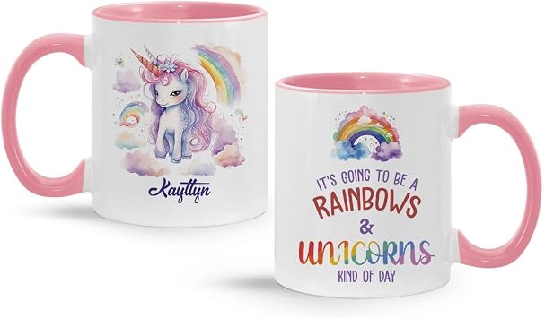 Lovely Rainbow Unicorn Coffee Mug, Customized Name Unicorn Lover Cup, Personalized Magical Unicorn Mug, Custom Unicorn Theme Accent Cup Gifts, Novelty Unicorn Ceramic Mug 11oz 15oz