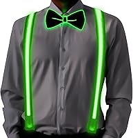 Ainiv Light Up Neckties Bowties Suspenders LED Party Supplies Glow in the Dark Adjustable for Women and Men Parties