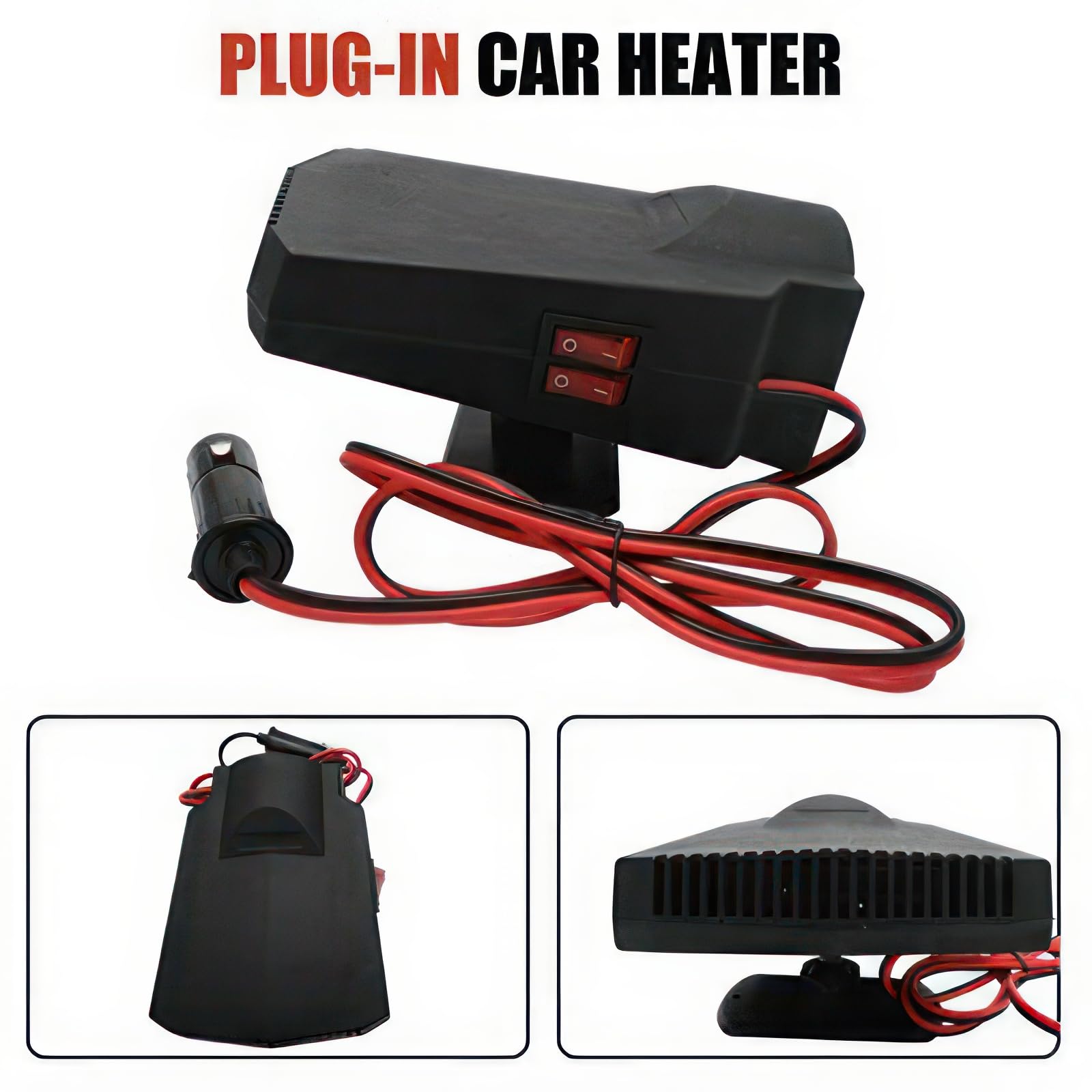 Baceyong Auto Heizlüfter, 200W Auto Heizung 12V Zigarettenanzünder, 2-In-1 Anti-Beschlag Windschutzscheibe Demister Fenster Defroster Lüfter Enteiser, Mini-Heizung mit Luftreinigungsfunktion