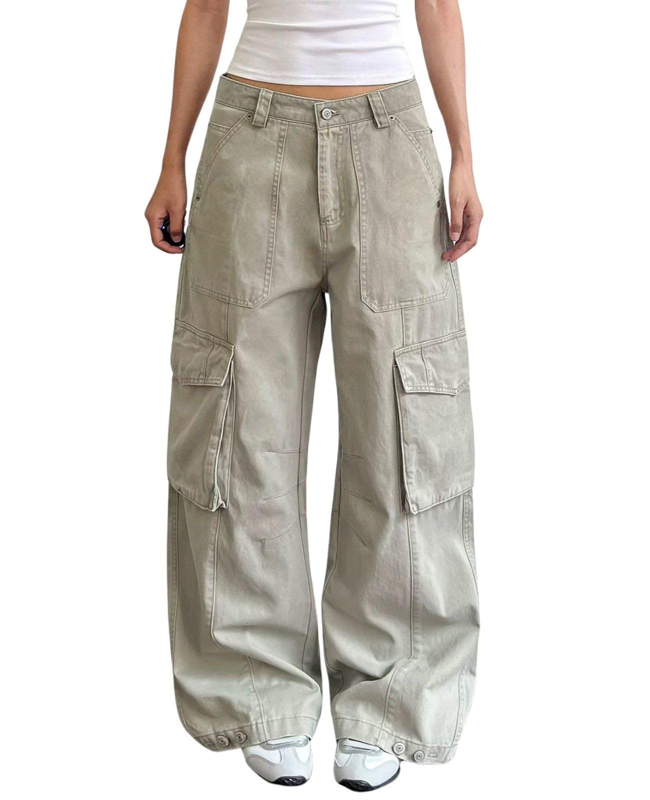 Baggy Cargo Pants for Women Men High Waisted Y2k Hip Hop Straight Leg Grunge Pants with Pockets Casual Clothes