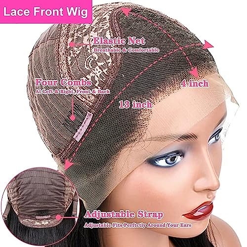 Human Hair Wig For Women Yaki Straight Human Hair Glueless Wig 13x6 HD Lace Front Wigs Human Hair Pre Plucked With Baby Hair 180% Brazilian Real Human Hair Lace Frontal Yaki Wig 16 Inch - Image 4