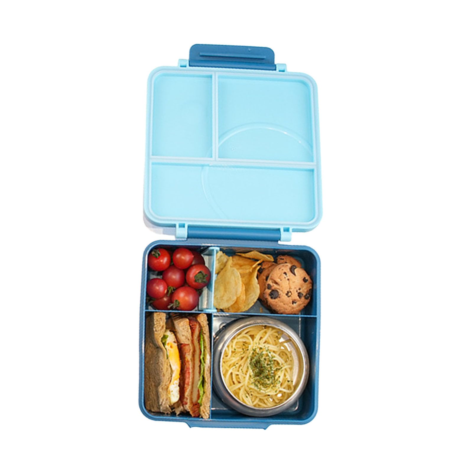 con Múltiples Compartimentos de Acero Inoxidable y Cuenco de Silicona para Niños y Adultos 19,5 X 22 Cm (Azul)