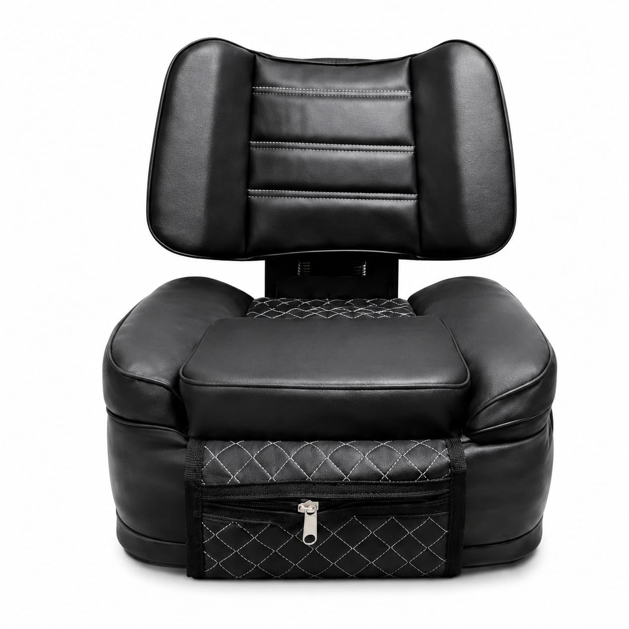 Tractor Seat Cushion with Backrest, Universal Fit, Black | Ergonomic Back Support, Thick Foam Cushion, Diamond Stitched Design, Zippered Storage Pocket, Fits John Deere & More-image-43