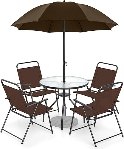 Miniatura 9 de Tangkula Juego de comedor plegable de 6 piezas, 4 sillas y mesa redonda de 31.5 pulgadas, sombrilla de patio incluida, para interior y exterior,