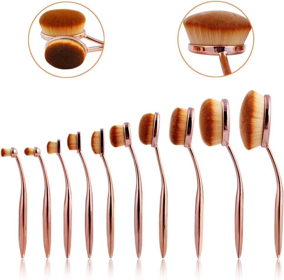 Professional 10 Pcs Oval Makeup Brush Set Toothbrush Makeup Brush Kit Foundation Contour Blush Blending Lip Eyebrow Eyeliner Eyeshadow Concealer Highlighting Cosmetic Brush Set
