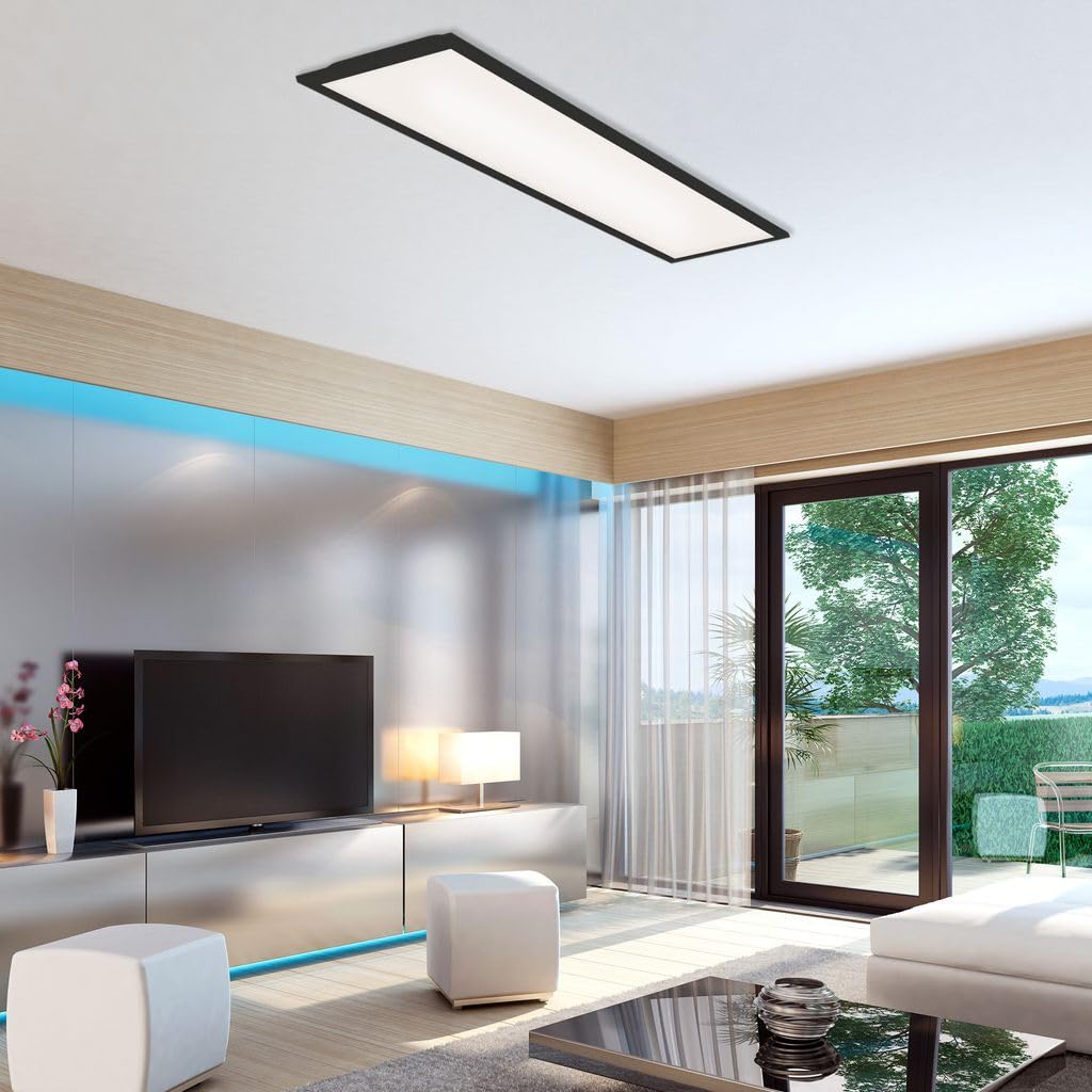 Briloner Plafonnier LED 24W 2200 Lumens Blanc-Noir 1000x250x60mm avec Télécommande et Contrôle de Température de Couleur