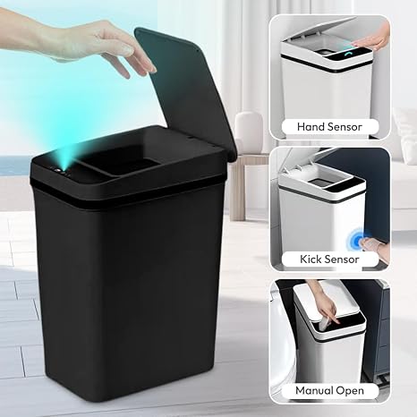 Intelligent 12L Sensor Kitchen Waste Bin - Bin with Sensor Technology, Touchless & Waterproof - for Office & Bathroom - Bin with Lid & No Noise Function - Black
