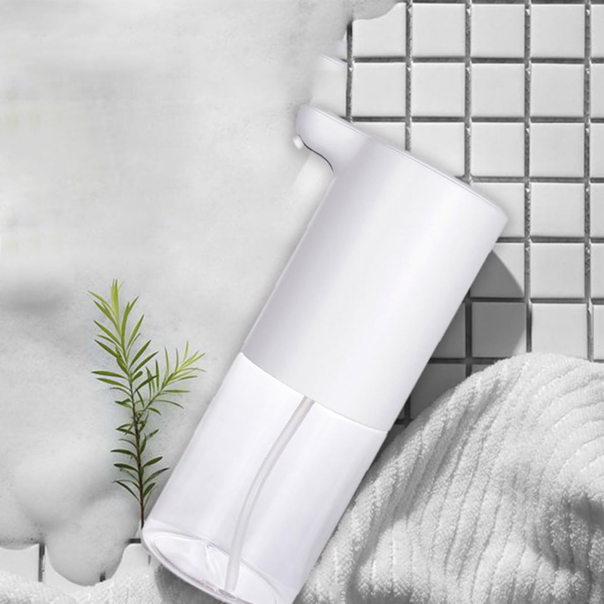 Dispensador Automático de Jabón Líquido Abs por Inducción Infrarroja 320ml Blanco, sin Contacto, sin Batería, para Baño y Aseo de Oficina