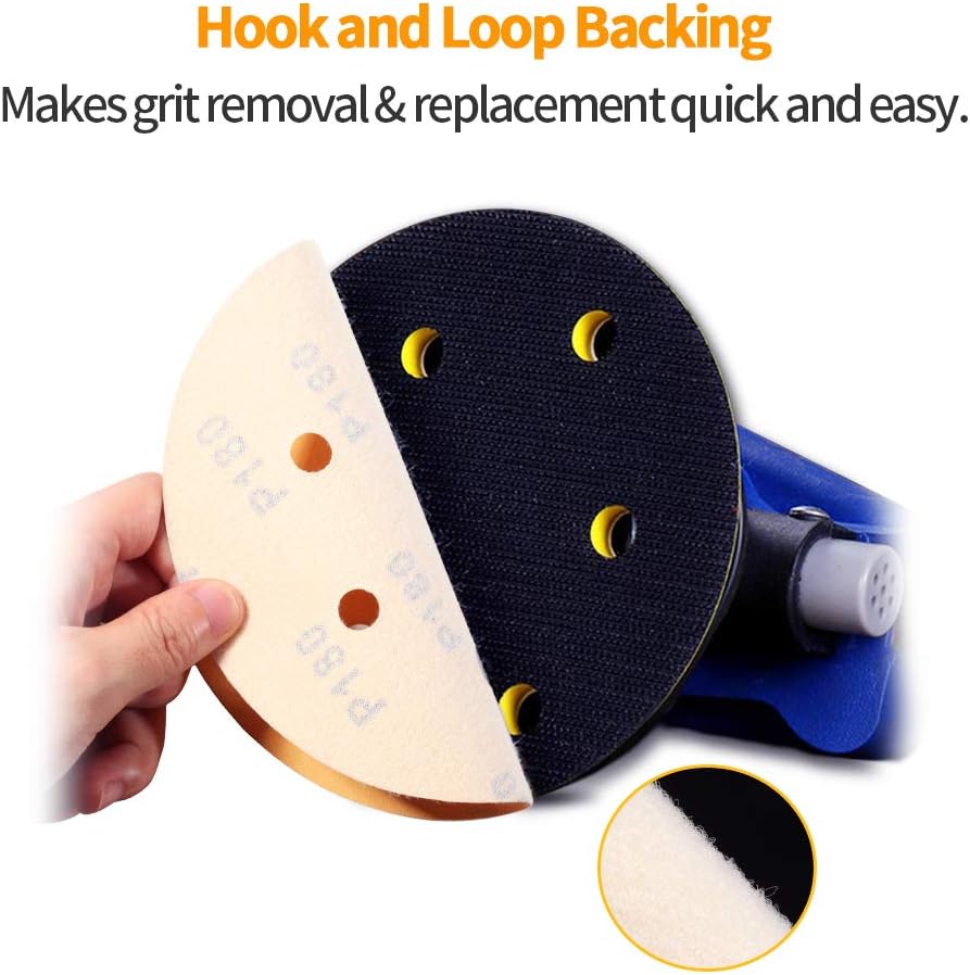SPEEDWOX 100 Pcs 6 Inches Hook and Loop 6 Hole Sanding Discs 180 Grit Dustless Sandpaper Assortment Fit for Random Orbital Sander Yellow Finishing Discs for Automotive Woodworking - Image 5