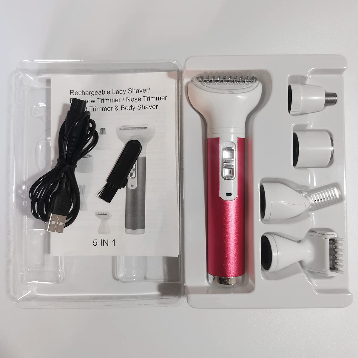 Maquinilla de afeitar eléctrica para mujer, eliminación de vello corporal, nariz, recortadora facial, afeitadoras de cejas, piernas, axilas, área de bikini, axilas púbicas, sin dolor, recargable 5