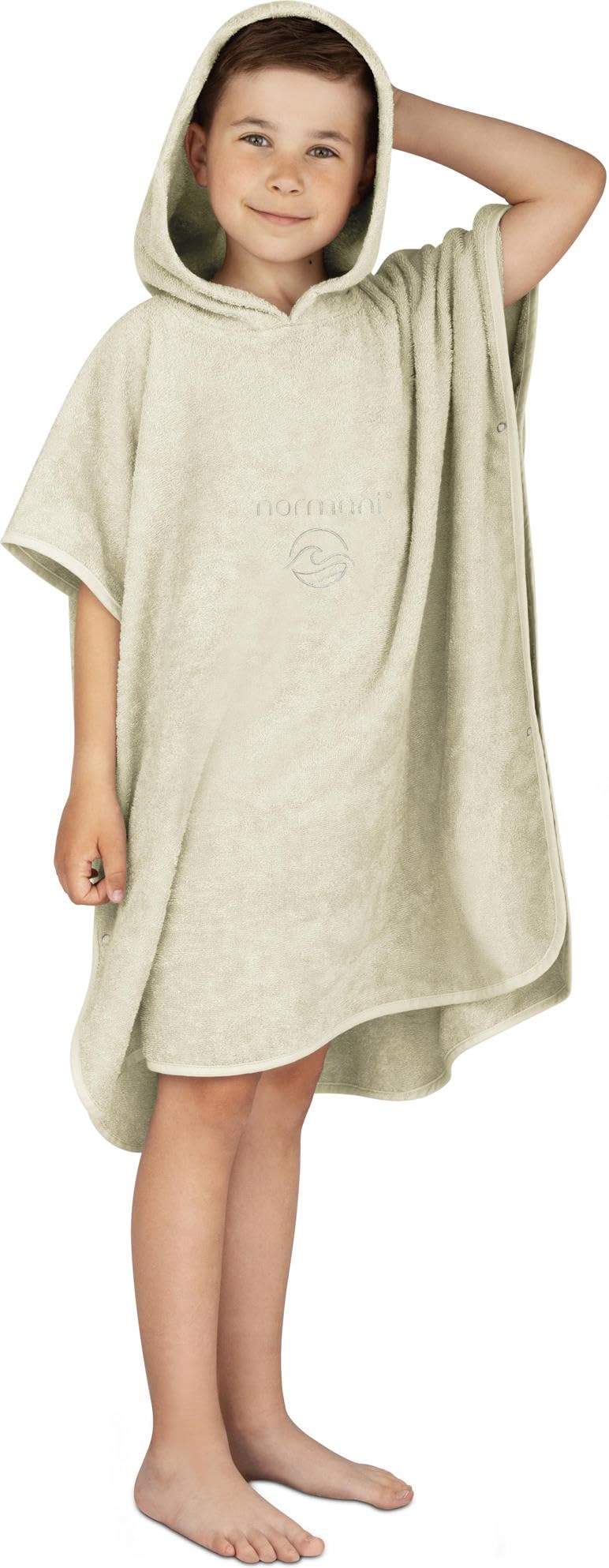 normani Kinder-Badeponcho Strandponcho - Handtuch-Poncho aus 100% natürlicher Bio-Baumwolle Handtuch Cape Badetuch mit Kapuze für Jungen und Mädchen 2-13 Jahre Beige 60 x 60 cm