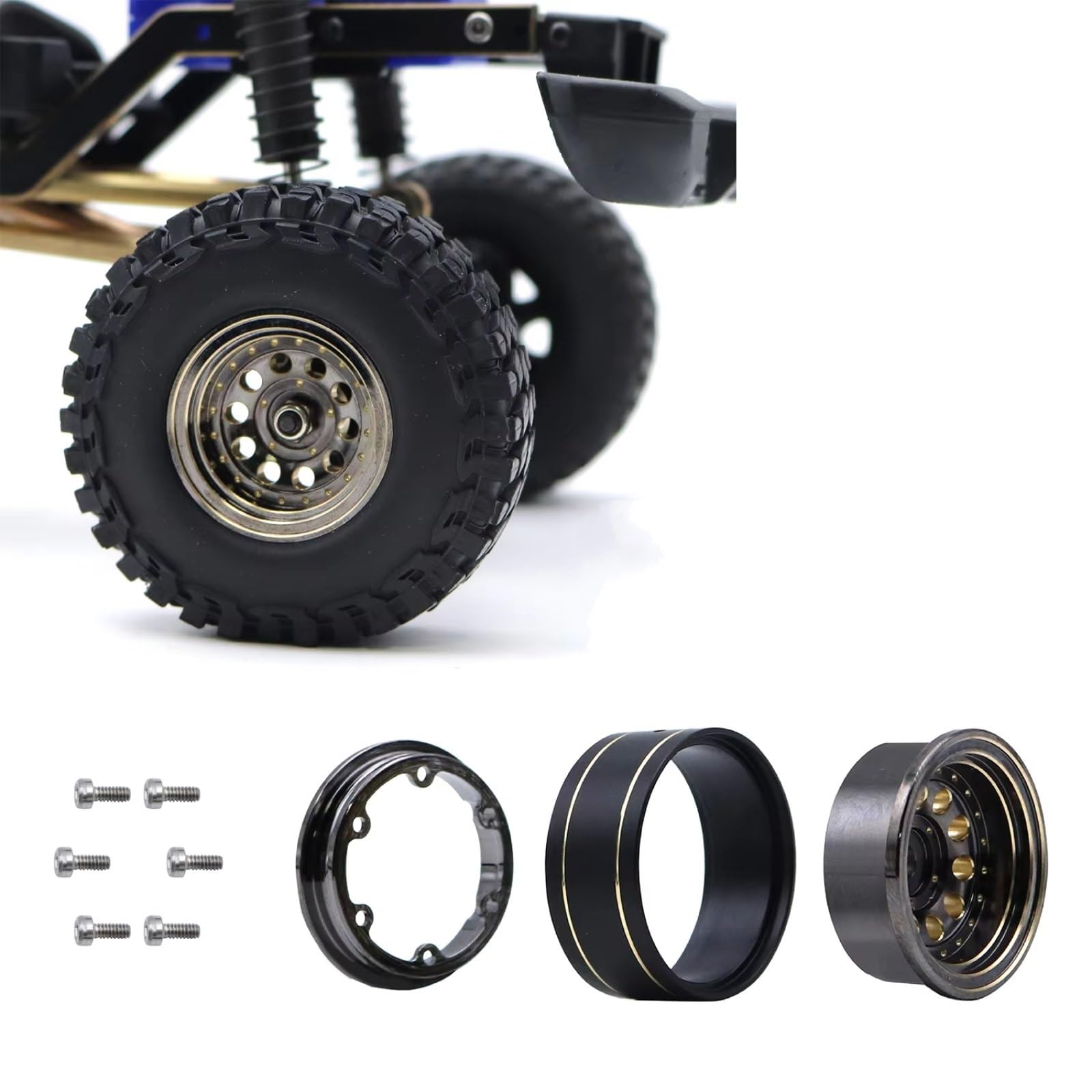 Per Axial Per SCX24 AX24 Per TRX4M Per FCX24 1/24 1/18 39g -2.65mm Cerchioni Beadlock In Ottone Rivestito Nero Da 1.0" Ricambi Auto RC Crawler Accessori Giocattoli Rc