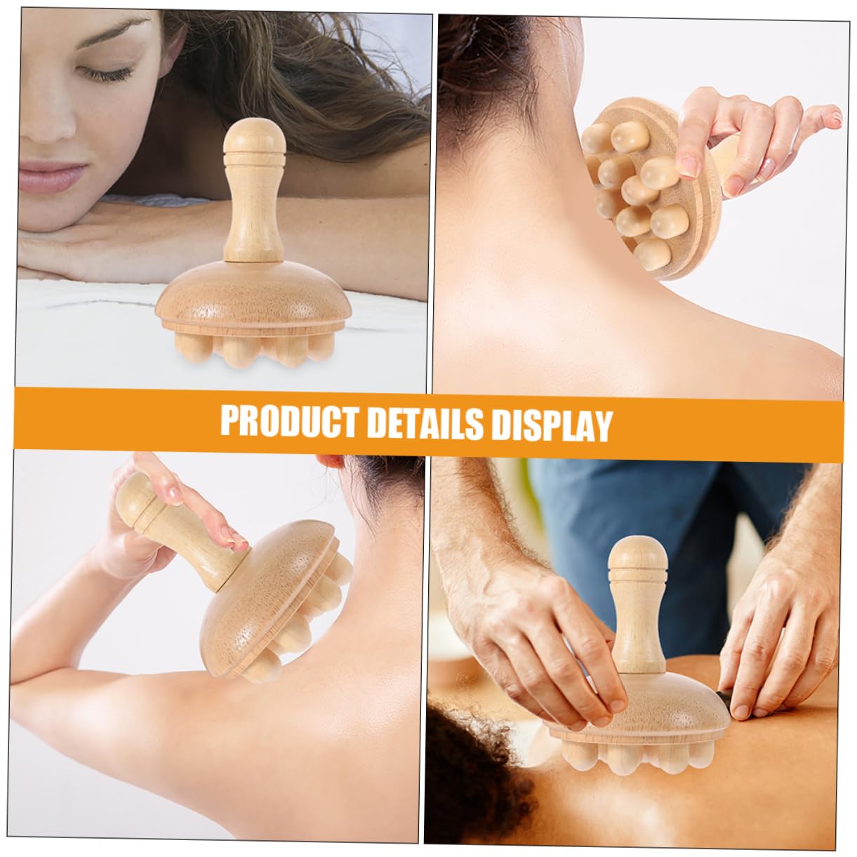 2 Stück Kopfhautmassagekamm aus Gummibaumholz, Rund, Beige