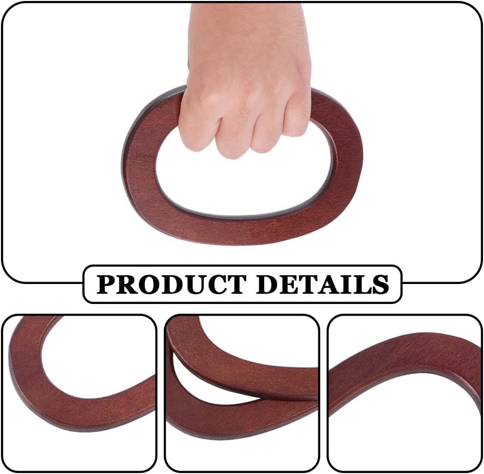2PCS 6.69 Inch Wooden Oval Shaped Purse Handles Replacement for Handmade Bags Smooth Wood Handbag Decorative Handles Purse Making Supplies for Crochet Knitting Crafting DIY Beach Bag(Brown) - Image 6