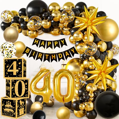 Décorations 40e anniversaire kit complet de ballons noirs et dorés pour fête d'hommes