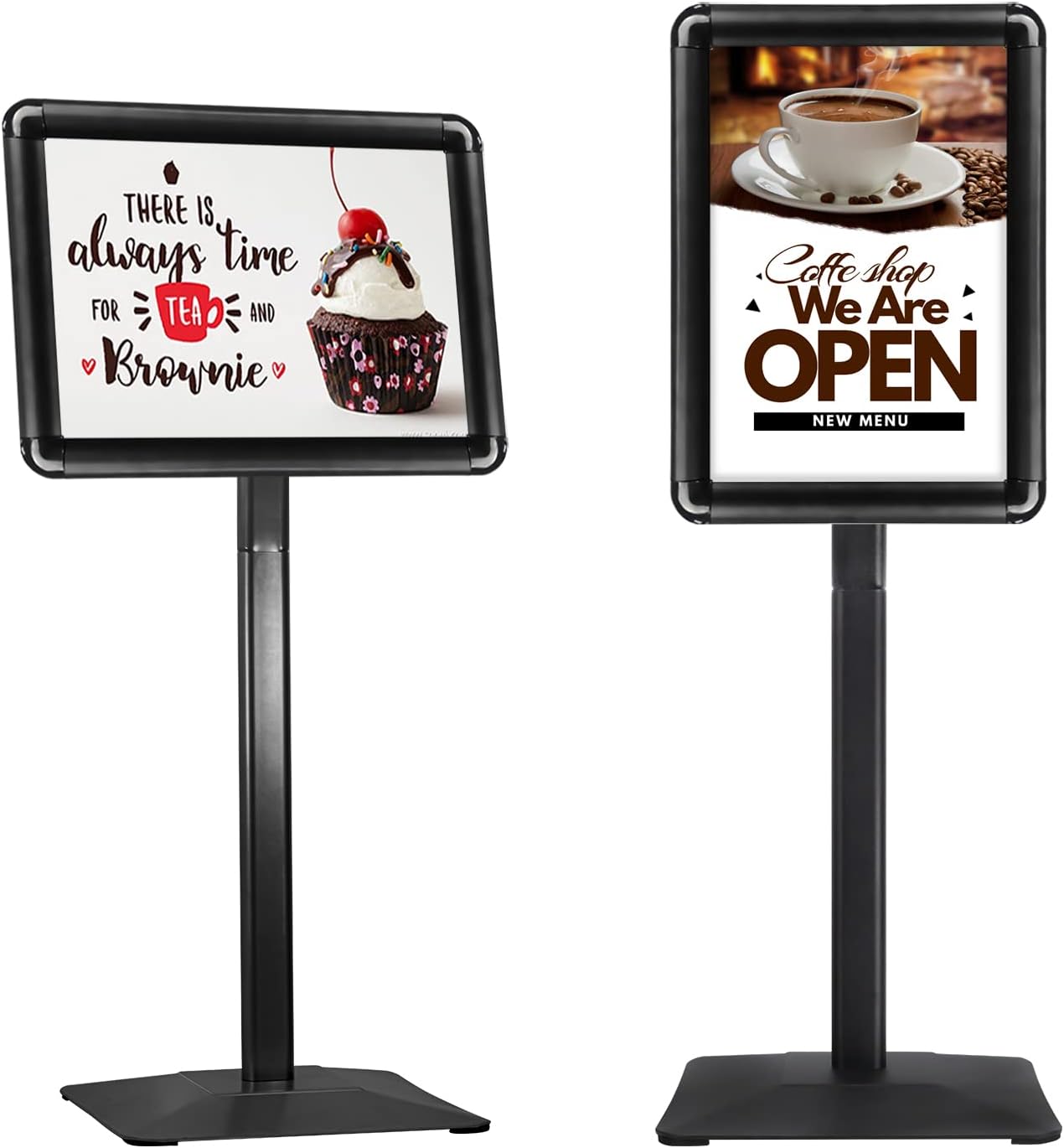Heavy-duty Poster Stand Holder 11"x 17" Pedestal Floor Standing Sign Holder Vertical and Horizontal View Sign Display, Aluminum Snap Open Frame with Safety Corner, Black