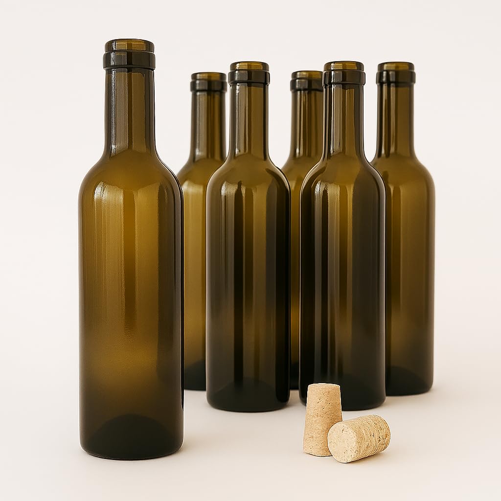 Botellas de Vino 375 ml Pack 18 Cristal Ámbar/Canela Corcho Cónico Bordelesa
