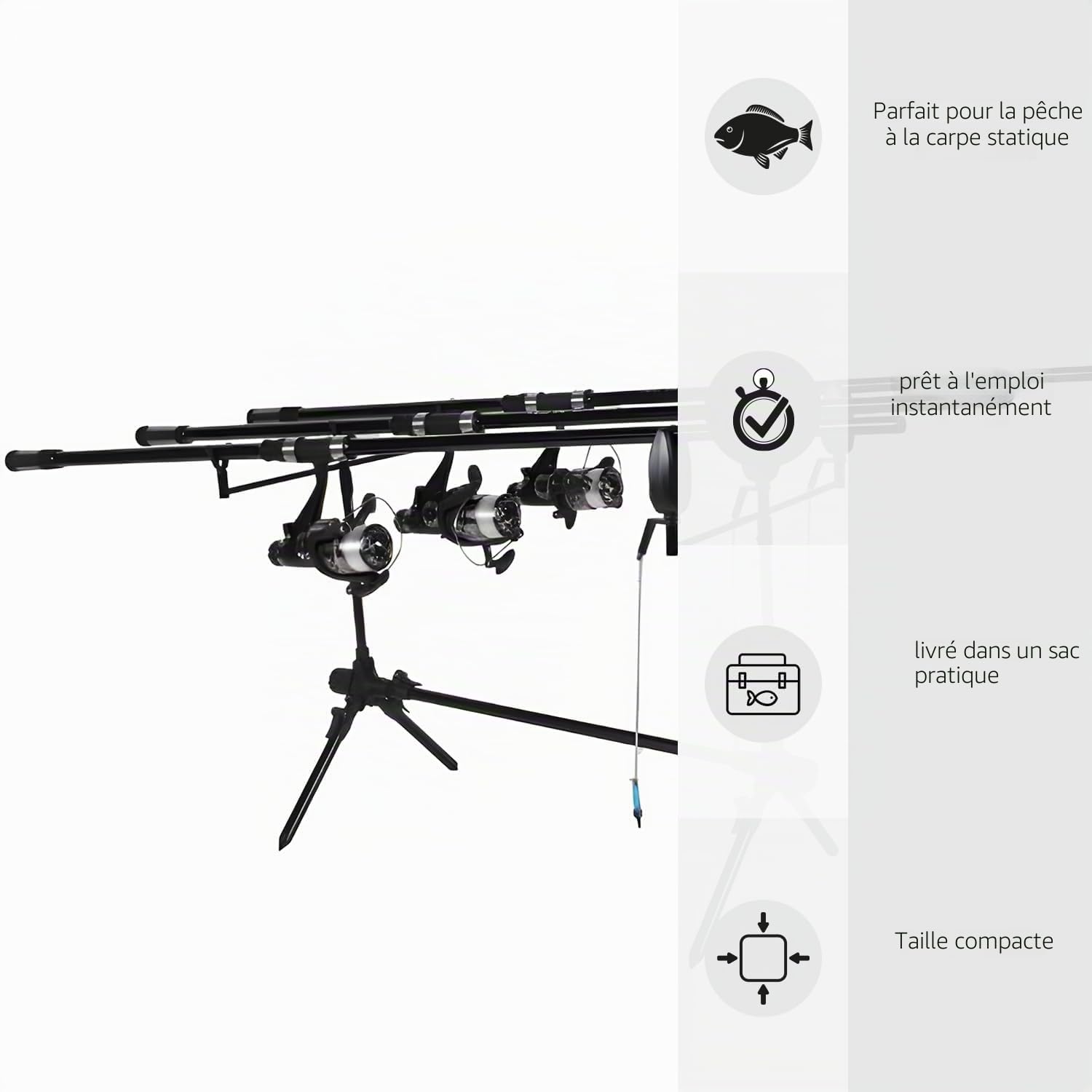 Carp Improve Set - Carp Rod Set Black - Ensemble Complet pour la pêche à la Carpe - Matériaux de Haute qualité - Détecteurs de morsures, émerillons, Rodpod, dosserets et étuis Inclus.