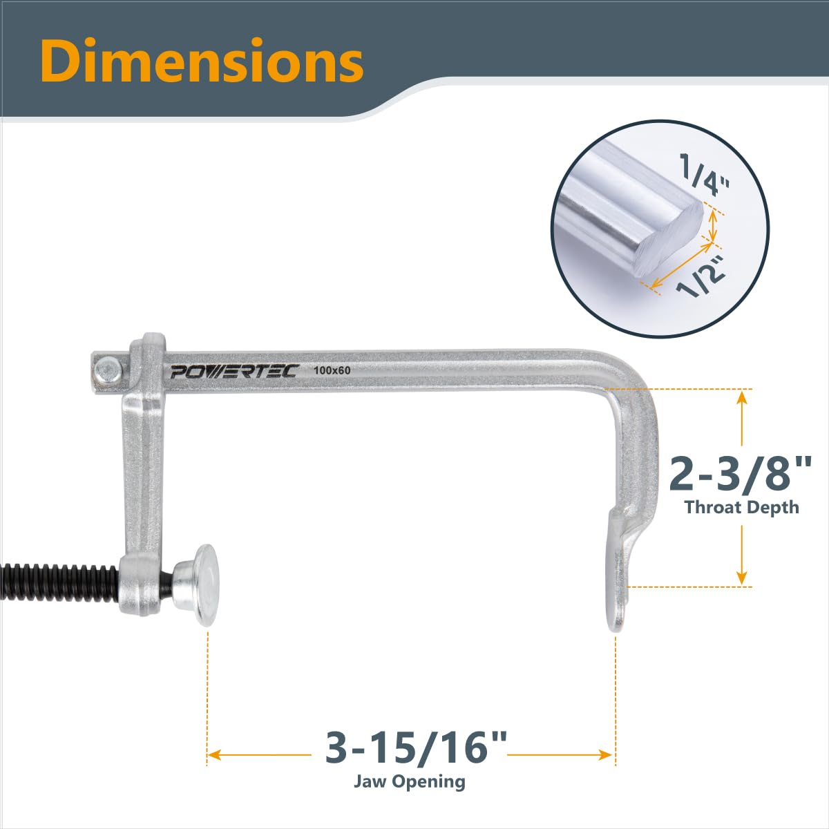 POWERTEC 71598 Abrazadera F de 4 pulgadas resistente estilo F abrazadera de barra para carpintería, capacidad de 217 kg cada uno, paquete de 2