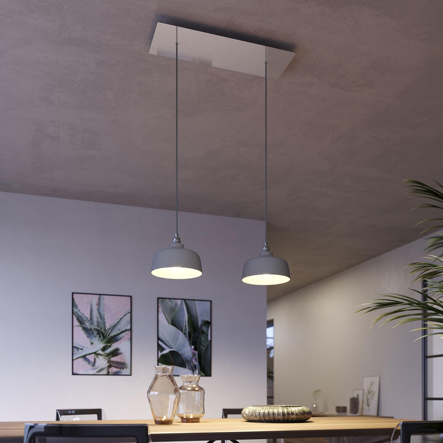 creative cables Rosone XXL rettangolare nero linea Rose-One (serracavo conico, dibond acciaio satinato, 2 fori e 6 fori laterali) – Per lampadari e sospensioni multiple