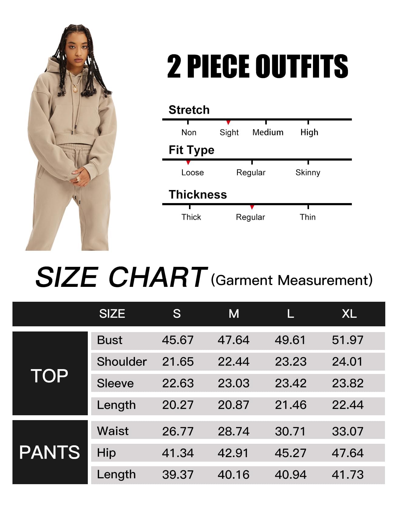 Flygo Conjunto deportivo de 2 piezas de forro polar para mujer, sudadera corta y pantalones deportivos