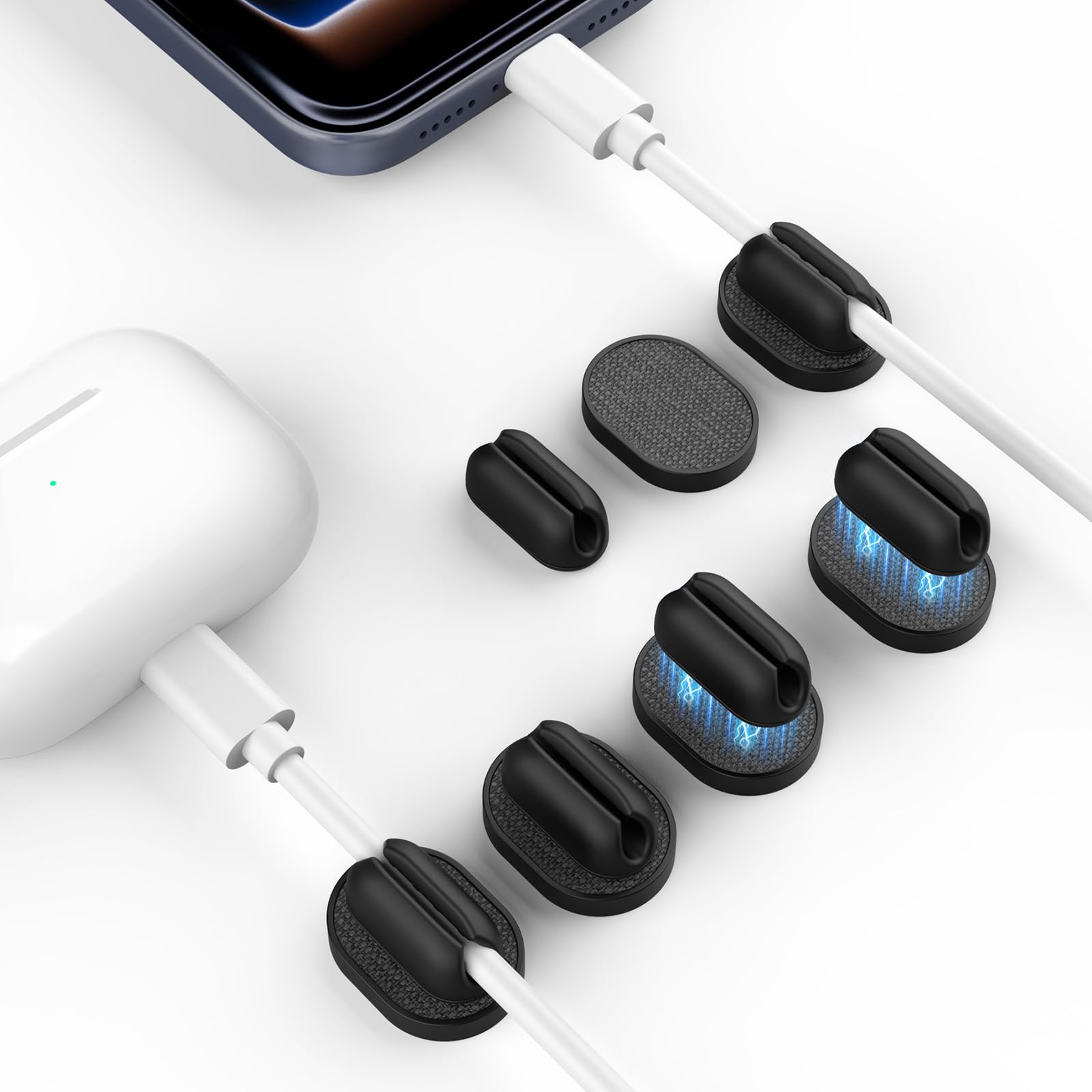 6 Pack Magnetic Cable Holder 2 in 1 Magnet Adhesive Cable Clips Silicone for Phone Charger SODI Minimalist