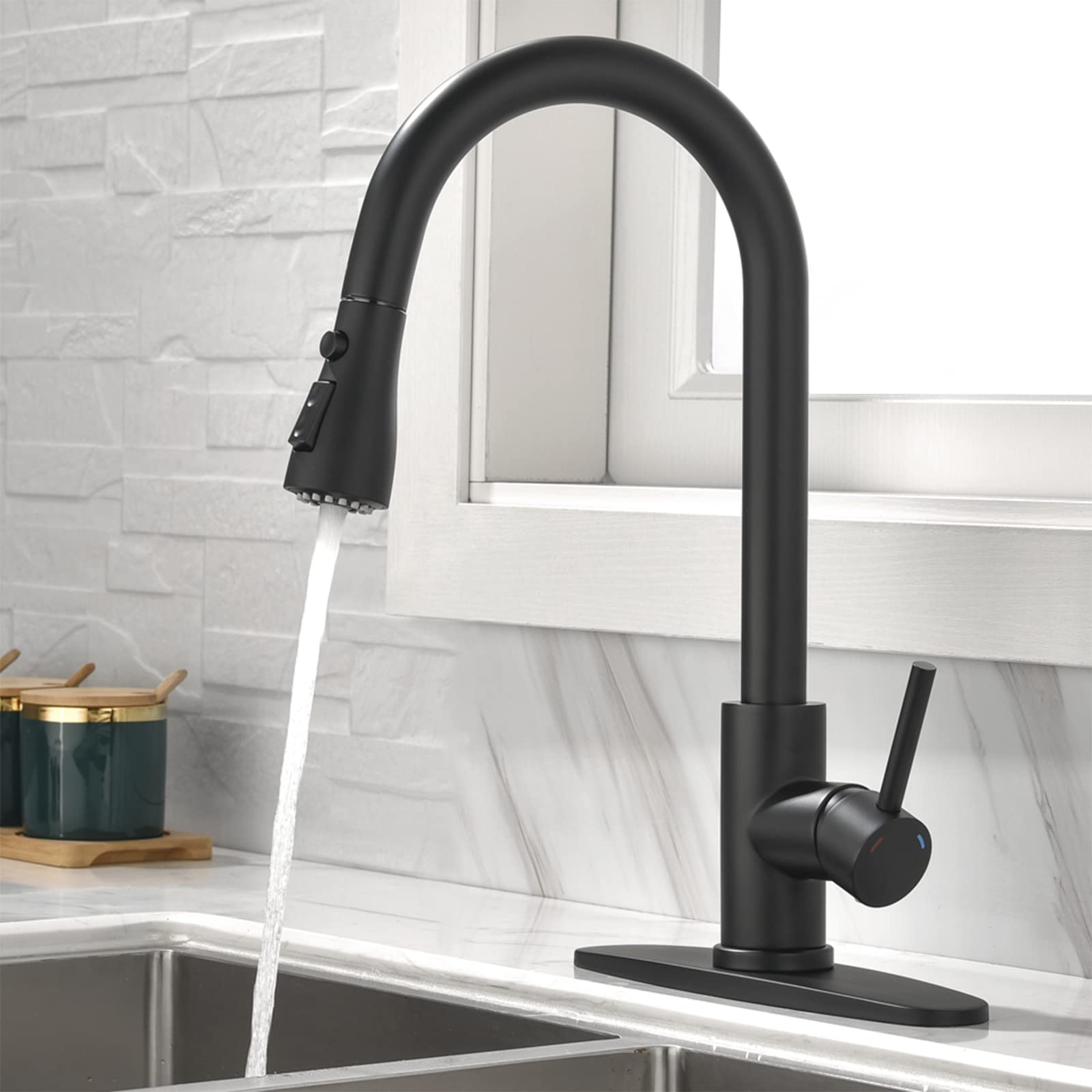 Buy Black Kitchen Faucet with Pull Down Sprayer Single Hole or Three
