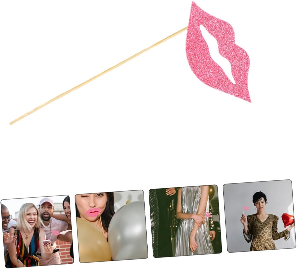 60pcs Pink Lip Photo Booth Props Set with Wood Sticks, Funny Mouth and Kiss Lip Party Decorations for Wedding, Birthday, Engagement, and Festival Photobooth Events