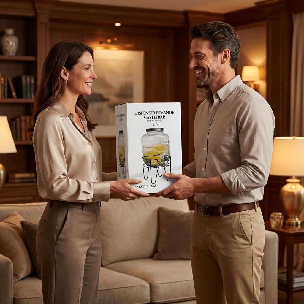 Dispensador de cristal para bebidas 4L con grifo cromado, apto para lavavajillas, camping o aperitivos, ideal para bar, cocina, pub, restaurante, dispensador de agua con soporte