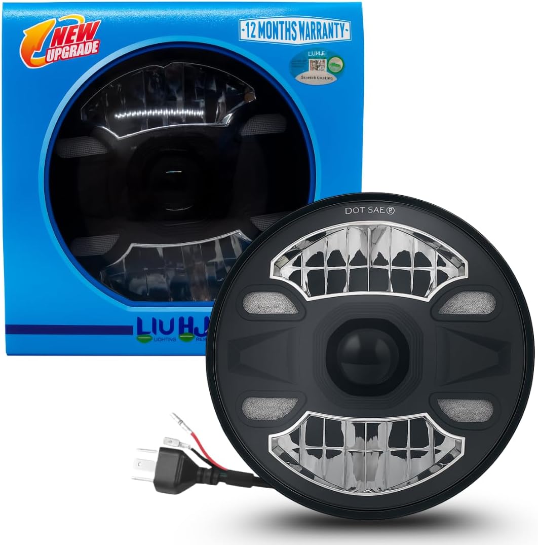 7 Inch LED DRL Headlight Waterproof & Heat Dissipation 58W 12V DC Power High/Low Beam Yellow White DRL Light Universal fit for Thar, Jeep, Classic 350 & Others (Pack of 1)
