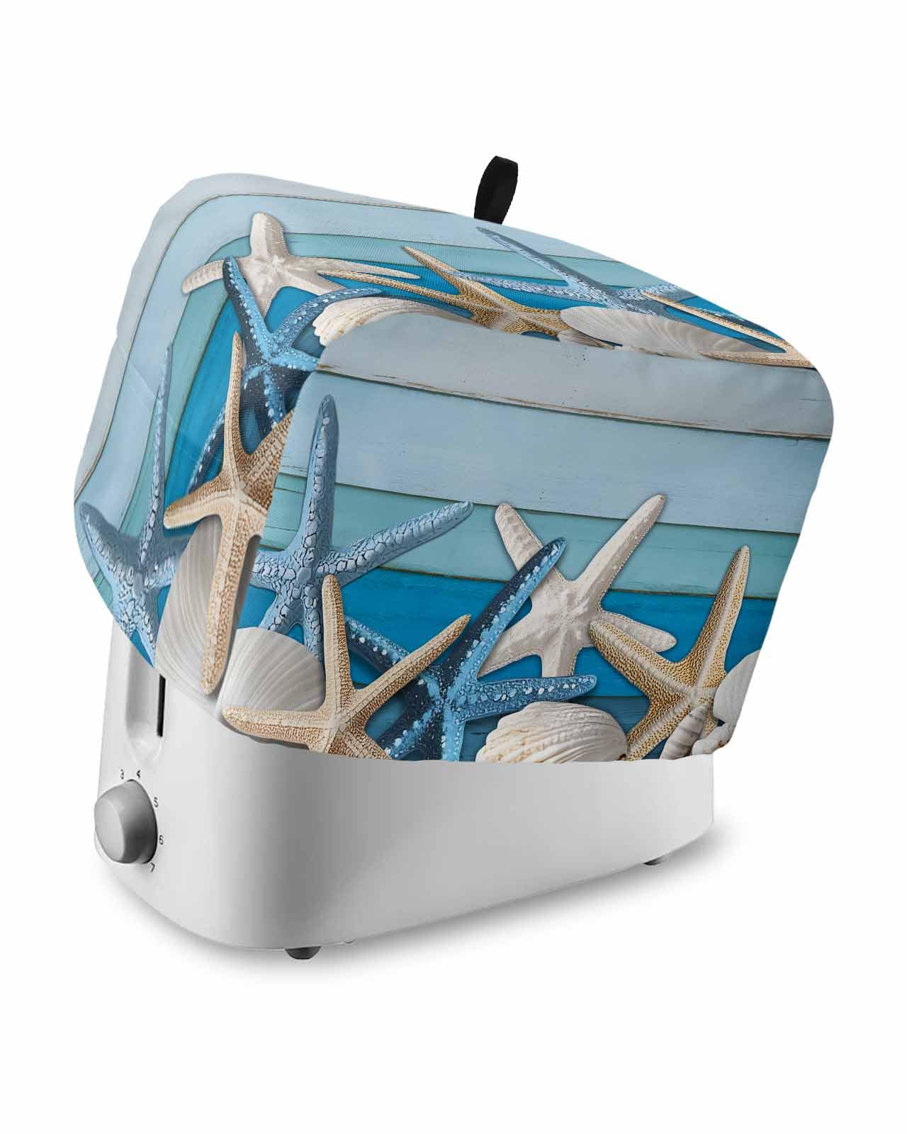 Coastal Starfish Toaster Cover 2 Slice, Summer Nautical Seshells Country Dustproof Bread Machine Oven Cover with Storage Pockets, Fits Most Kitchen Toasters Protector