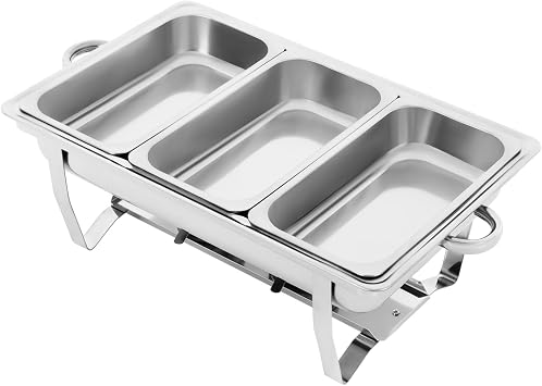 Stainless Steel Chafing Dishes Buffet, 8 QT Rectangular Silver Chafer Complete Set, Folding Chafing Dishes for Buffet Food Warmer for Catering, Party, Wedding