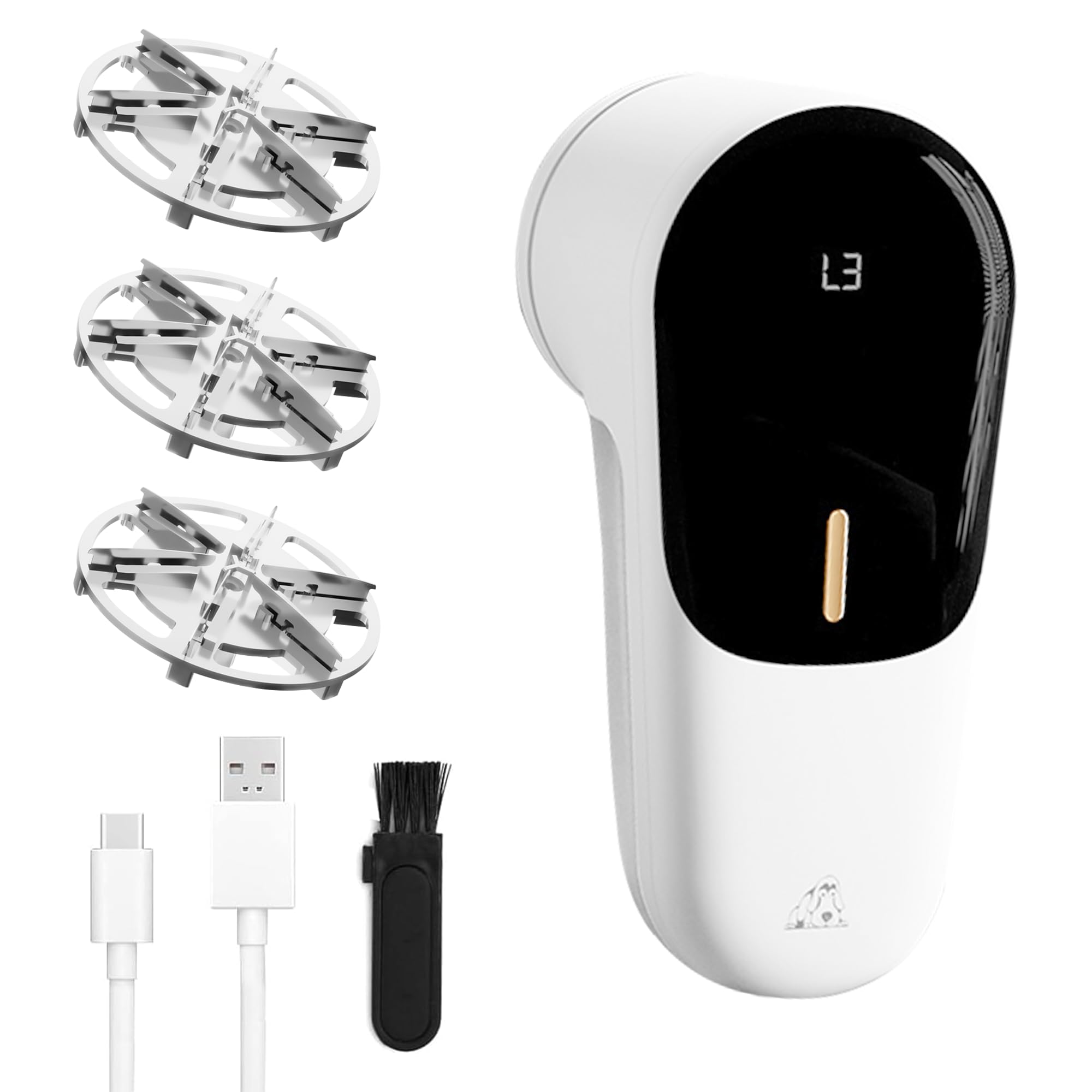 LeadsaiL Fabric Shaver, 6-Blade Electric Lint Remover, Rechargeable Sweater Defuzzer with LED Digital Display, Type-C Fast Charging, 3 Speeds Adjustable Debobbler for Clothes, Furniture, Upholstery